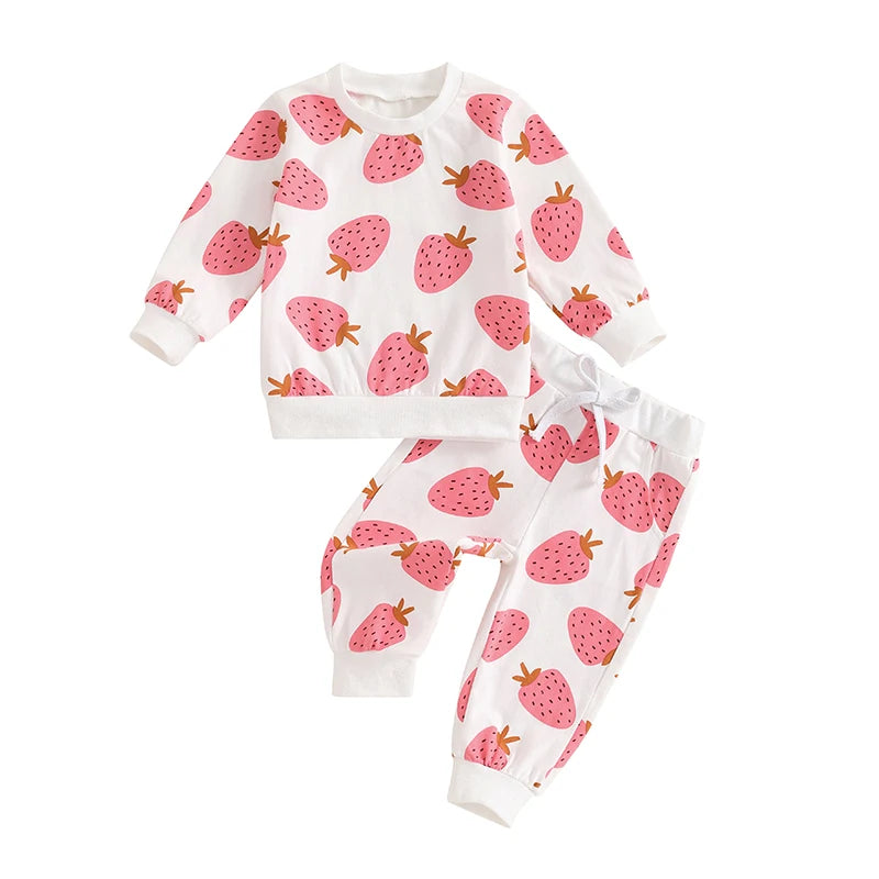 Lioraitiin Toddler Girls Outfits Strawberry Print Long Sleeve