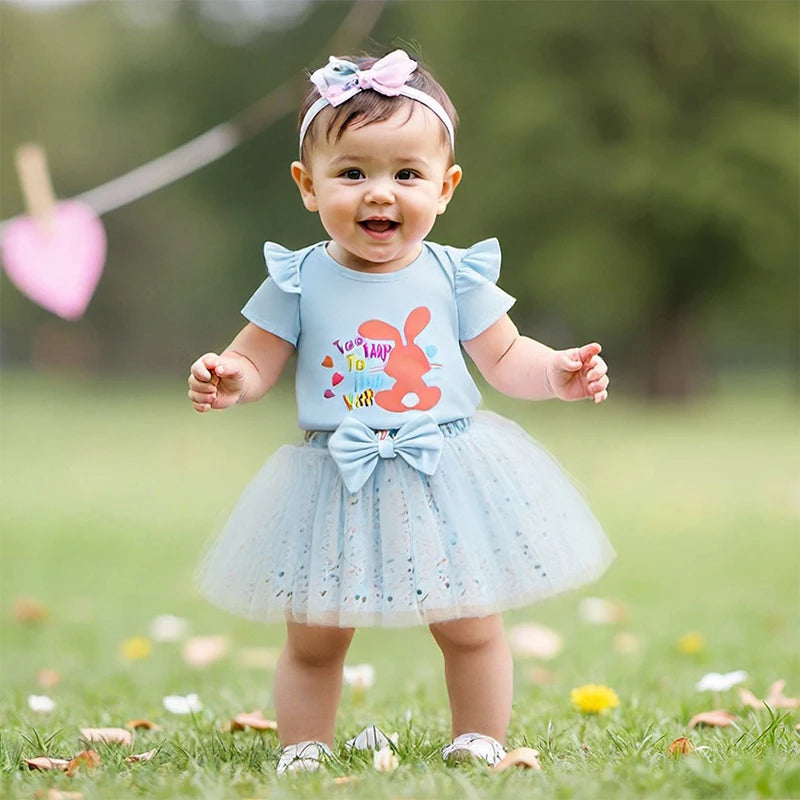 Lioraitiin Baby Girl Easter Outfit Rabbit Letter Print Crew Neck