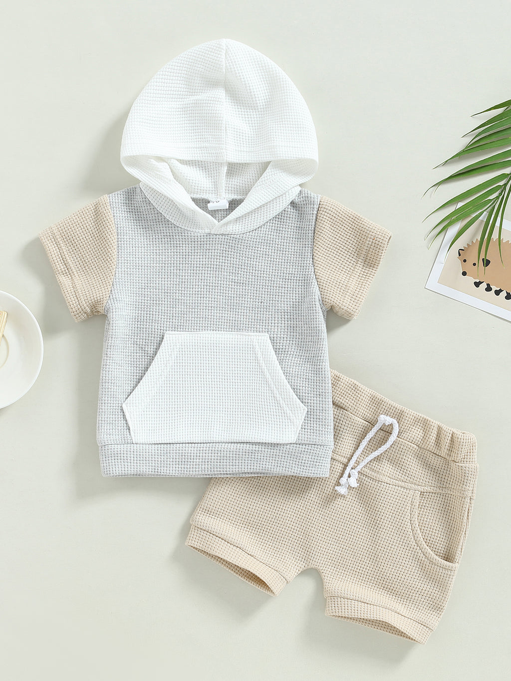 Lioraitiin Toddler Baby 2Pcs Outfits Short Sleeve Waffle Knit Pocket