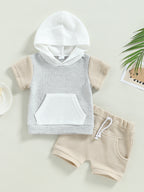 Lioraitiin Toddler Baby 2Pcs Outfits Short Sleeve Waffle Knit Pocket