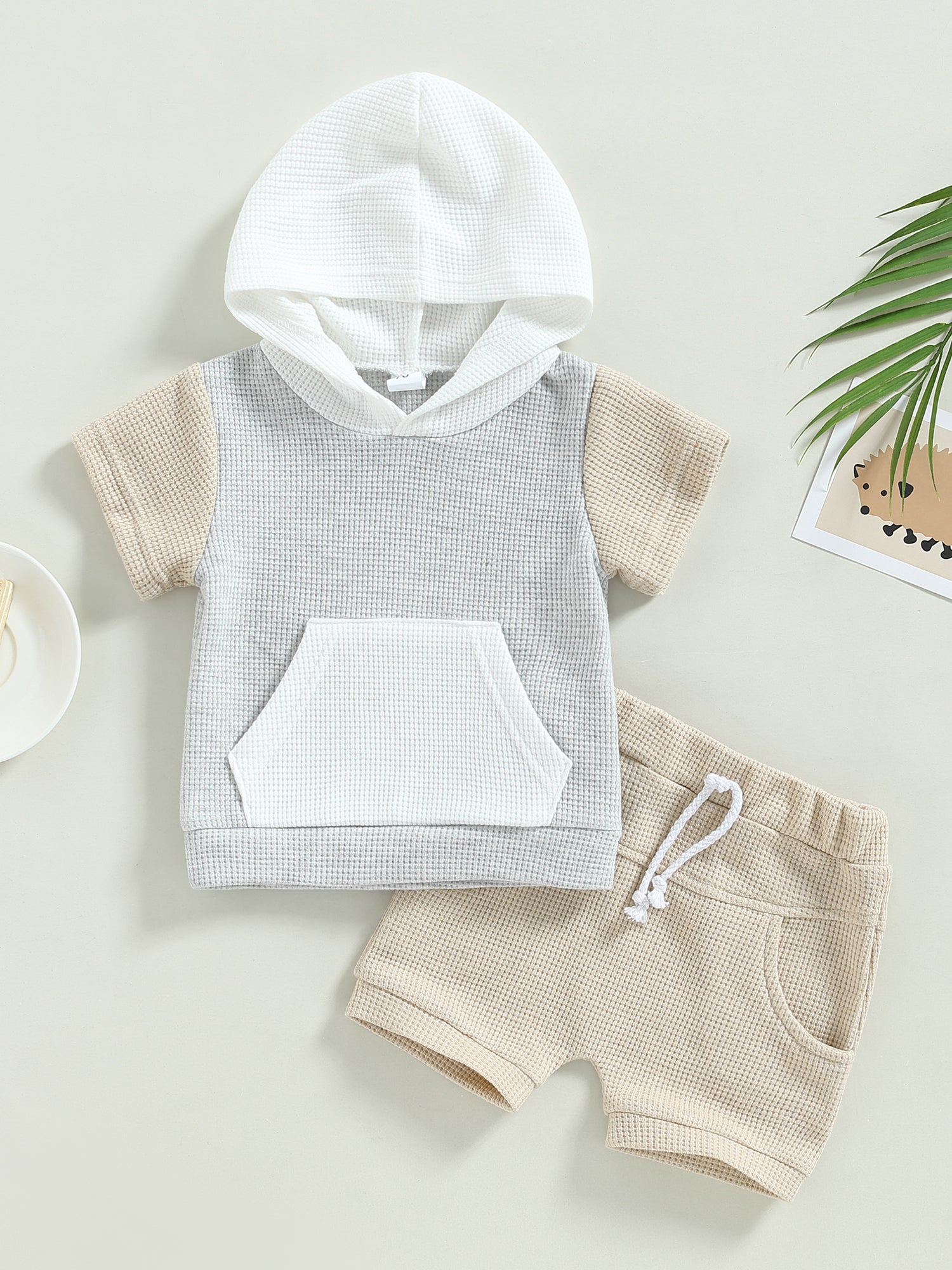 Lioraitiin Toddler Baby 2Pcs Outfits Short Sleeve Waffle Knit Pocket