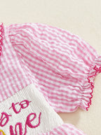 Lioraitiin Baby Girls Birthday Romper Plaid Print Letter Donut