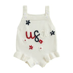 Lioraitiin Baby Girl Knit Overalls Floral Letter Embroidery
