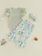 Lioraitiin Baby Girl Outfit Animal Embroidered Striped Crew Neck