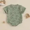 Lioraitiin Baby Boy Dinosaur Romper Letter Embroidery Short Sleeve
