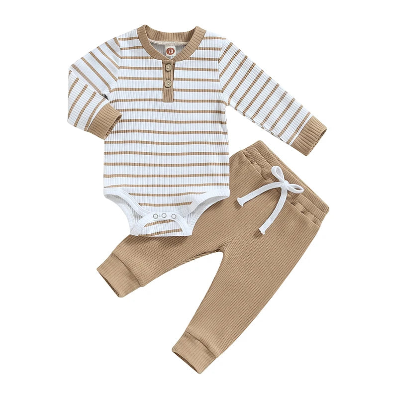 Lioraitiin 0-24M Infant Baby Boy 2Pcs Outfits Long Sleeve Striped