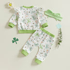 Lioraitiin Toddler Baby Girl Irish Outfits Bow Clover Print Crew Neck