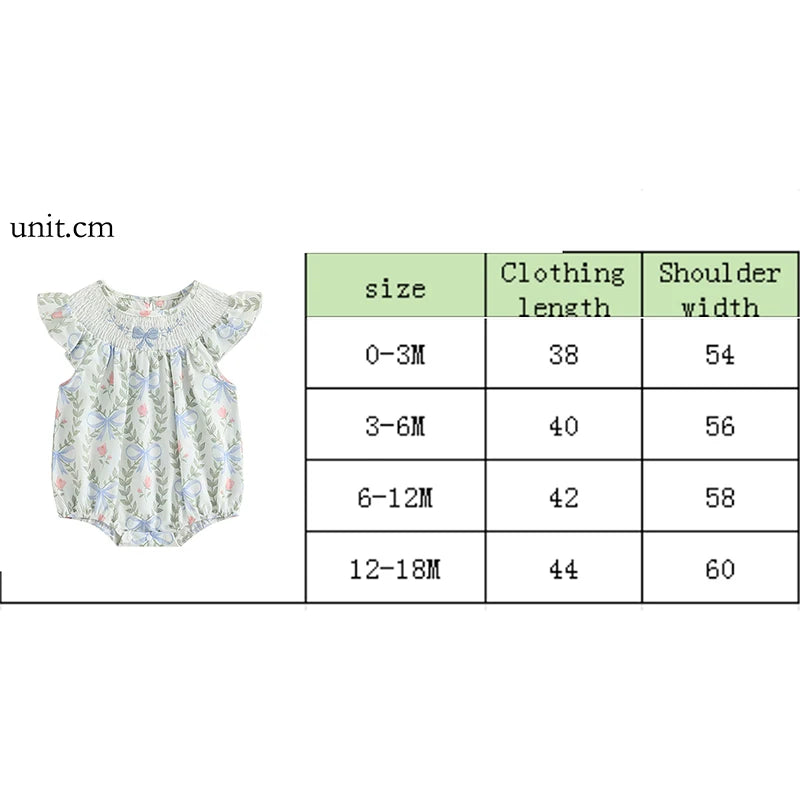 Lioraitiin Baby Girls Romper Fly Sleeve Crew Neck Bow Leaves Print