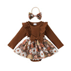 Lioraitiin Baby Girl Outfit, Flower Print Ruffle Trim Long Sleeve