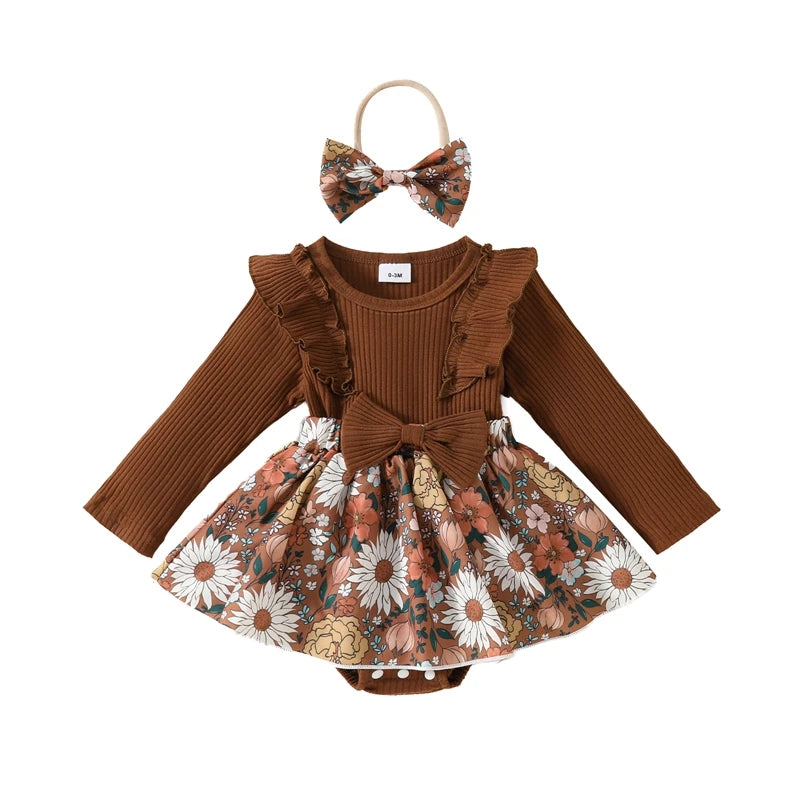 Lioraitiin Baby Girl Outfit, Flower Print Ruffle Trim Long Sleeve