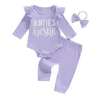 Lioraitiin Baby Girls Ribbed Set Letter Print Long Sleeve Round Neck