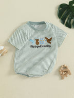 Lioraitiin Baby Boys Rompers Letter Animals Embroidery Stripe O-Neck