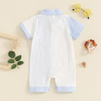 Lioraitiin Baby Boy Jumpsuit Short Sleeve Lapel Collar Stripes Print