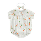 Lioraitiin Baby Girls Rompers Easter Carrot Print Doll Collar Short