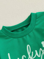 Lioraitiin Toddler Baby Girls Outfits Shamrock Letter Print Crew Neck
