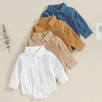 Lioraitiin 0-24M Newborn Baby Boy Cotton Linen Shirt Romper Solid