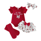 Lioraitiin Baby Girl Outfits Letter Bow Print O-Neck Short Sleeve