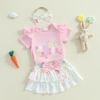 Lioraitiin Baby Girl Easter Outfits Short Sleeve Romper + Tiered