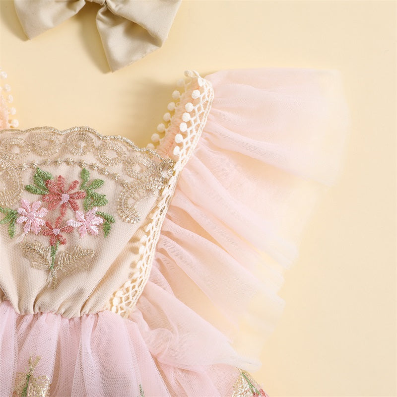 Lioraitiin 0-24M Newborn Girl Outfit Embroidery Flower Fly Sleeve