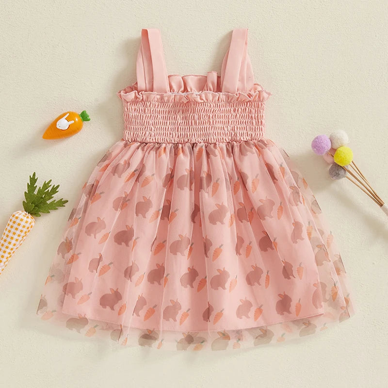 Lioraitiin Toddler Girls Easter Dress Rabbit Carrot Print Sleeveless