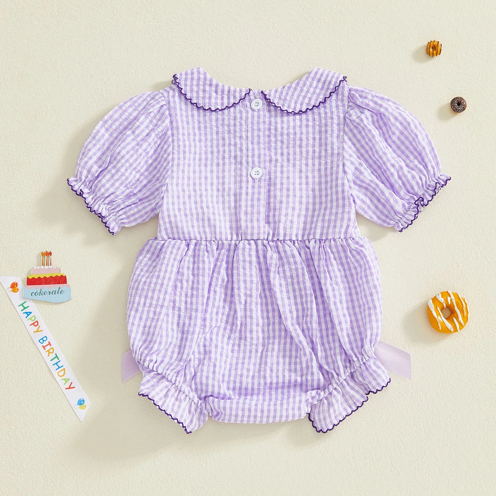 Lioraitiin Baby Girls Birthday Romper Plaid Print Letter Donut