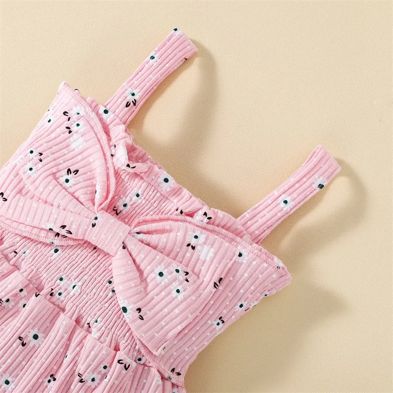 Lioraitiin Newborn Baby Ribbed Jumpsuit Baby Girls Sleeveless Flower