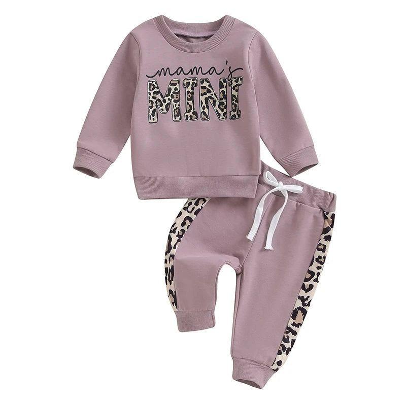 Lioraitiin 0-3Y Newborn Baby Girls Set Letter & Leopard Print Long