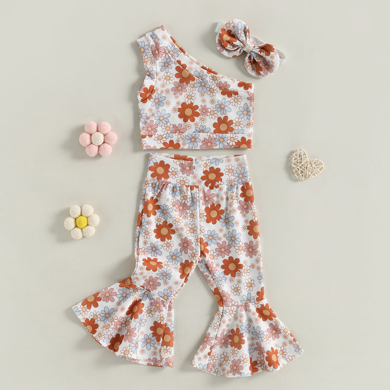 Lioraitiin 0-4Years Toddler Girls 3Pcs Outfit Sets Sleeveless One