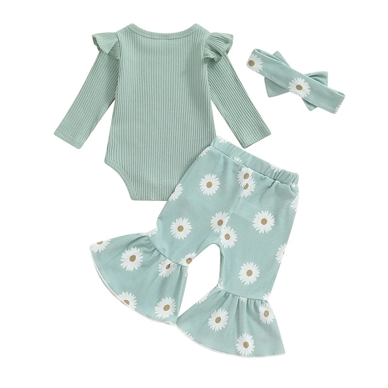 Lioraitiin 0-18M Baby Girls Outfits Letter Print Long Sleeve Romper