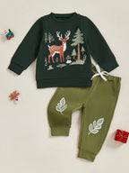Lioraitiin Toddler Boy Christmas Reindeer Tree Print Long Sleeve