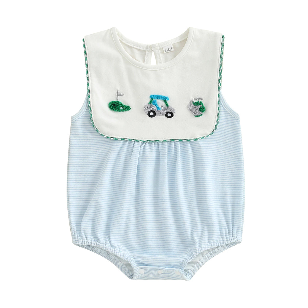 Lioraitiin Baby Boy Romper Sleeveless Crew Neck Striped Bodysuit for