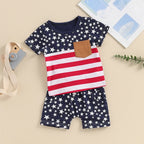 Lioraitiin Toddler Baby Boy 4th of July Outfits O-Neck Short Sleeve