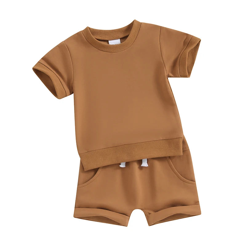 Toddler Baby Solid Color Short Sleeve Round Neck T-Shirt with Shorts