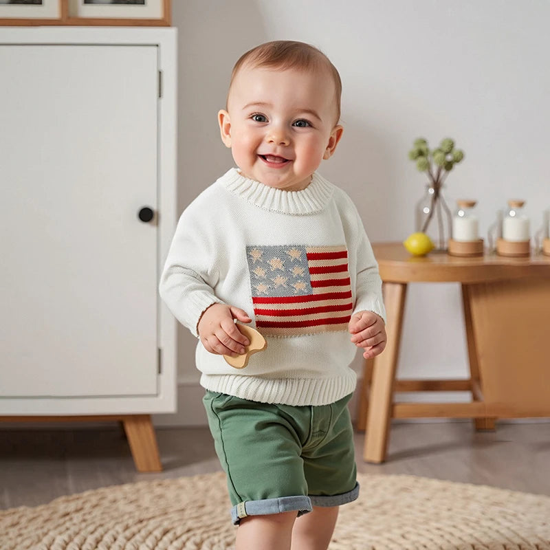 Lioraitiin Kids Baby Girls Boys 4th of July Sweater US Flag Pattern