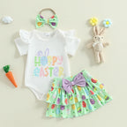 Lioraitiin Baby Girl Easter Outfits Short Sleeve Romper + Tiered
