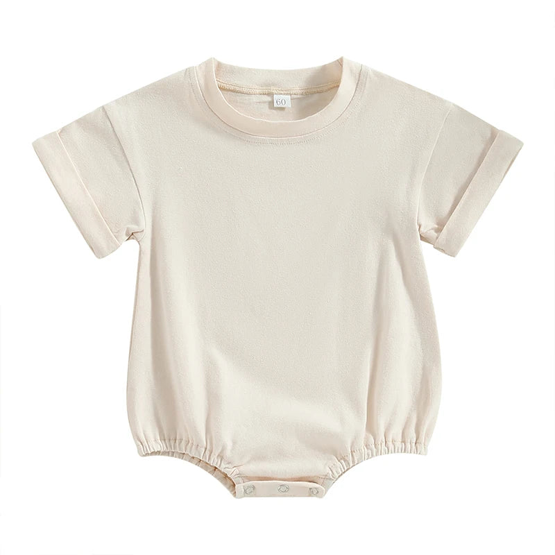 Lioraitiin 0-24M Baby Boys Girls Rompers Solid Short Sleeve O-neck
