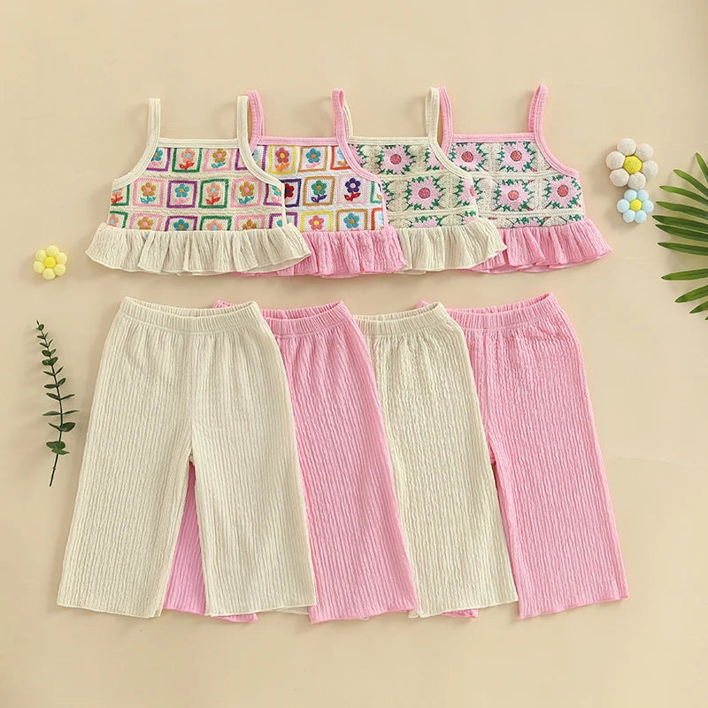 Lioraitiin Toddler Baby Girl Outfit Flower Pattern Ruffled Spaghetti