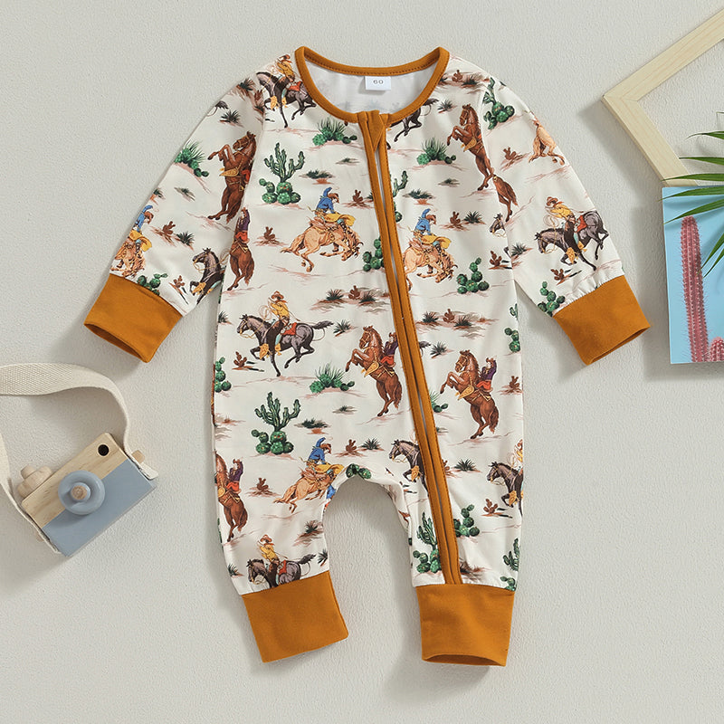 Lioraitiin 0-12M Infant Baby Boys Jumpsuit Long Sleeve Cow/Horse