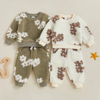 Lioraitiin Toddler Girls Outfits Floral Pattern Fuzzy Long Sleeve