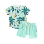 Lioraitiin 0-3Years Toddler Baby Boy 2Pcs Beach Tree Print Short