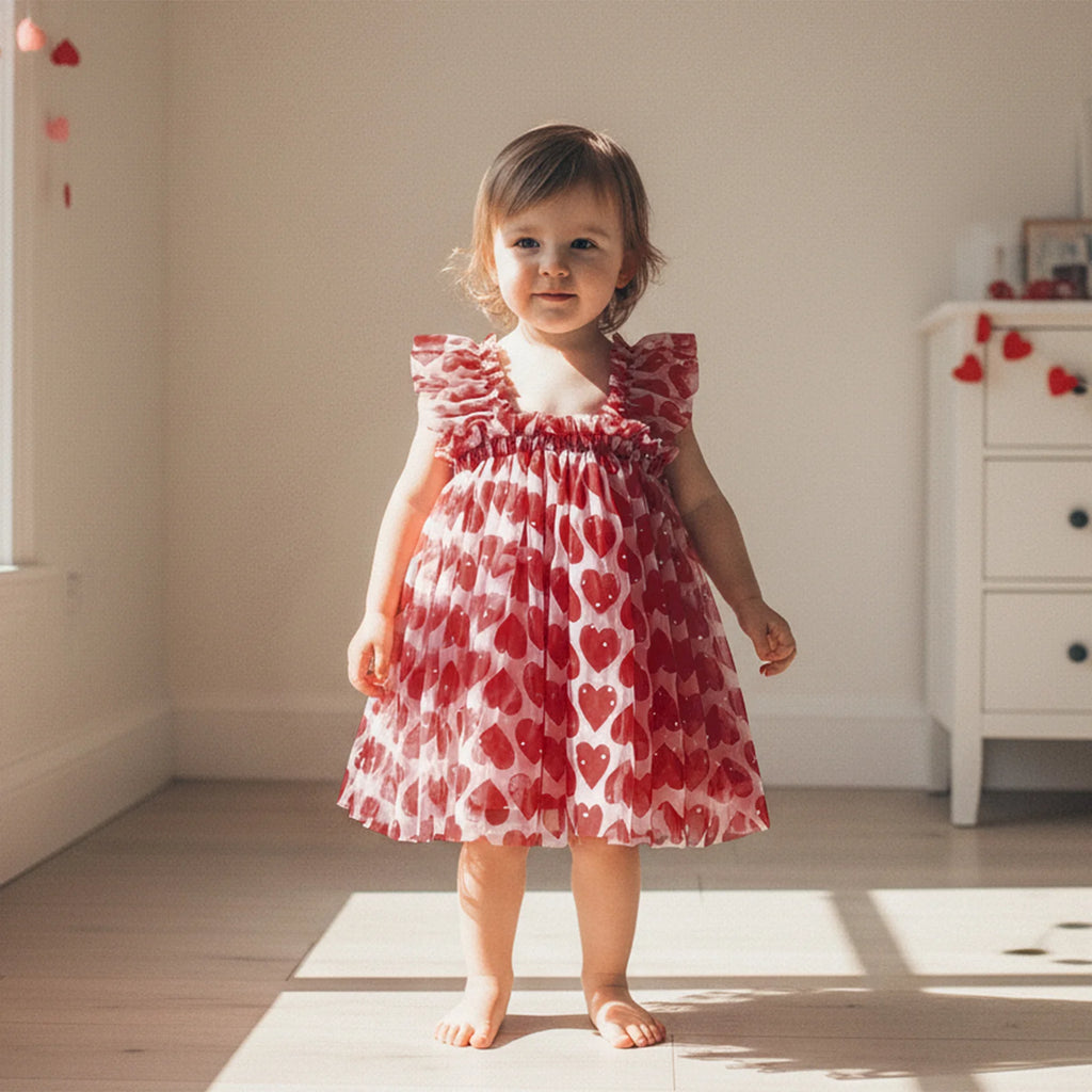 Lioraitiin Toddler Baby Girl Sleeveless Dress with Ruffled Straps Red