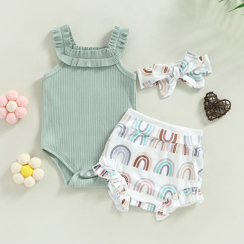 Lioraitiin 0-18M Infant Baby Girls Shorts Set Sleeveless Romper