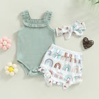 Lioraitiin 0-18M Infant Baby Girls Shorts Set Sleeveless Romper