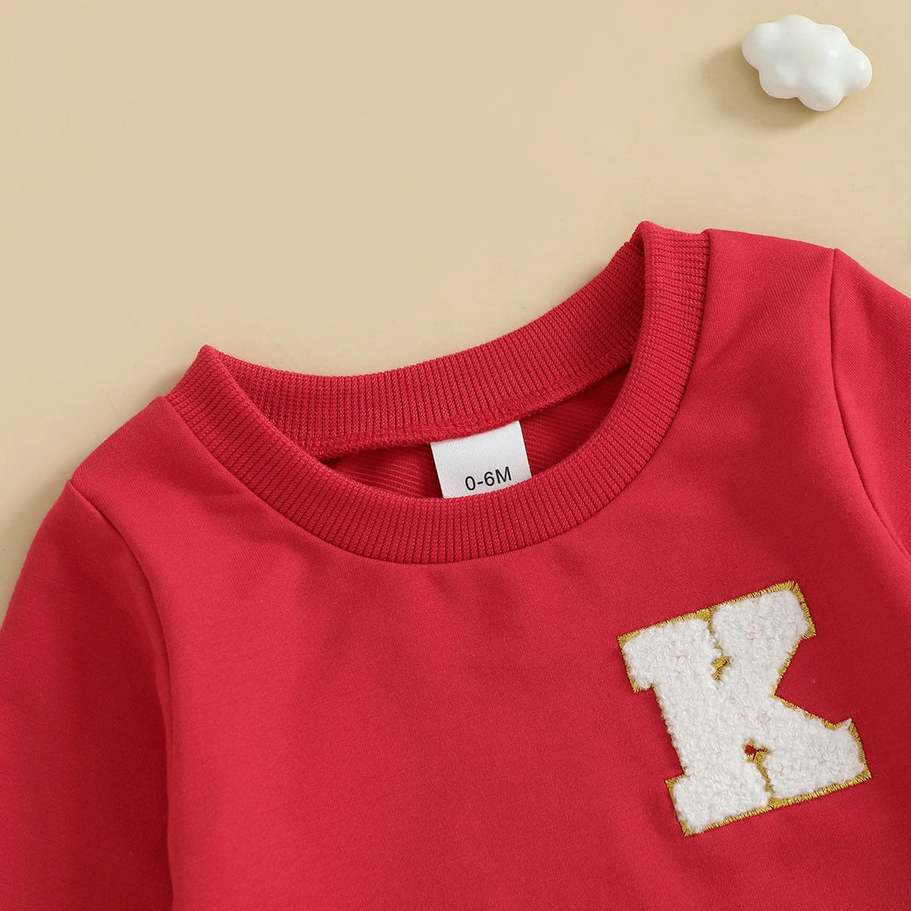 Toddler Baby Girl Boys Sweatshirt Letter Embroidery Round Neck Long