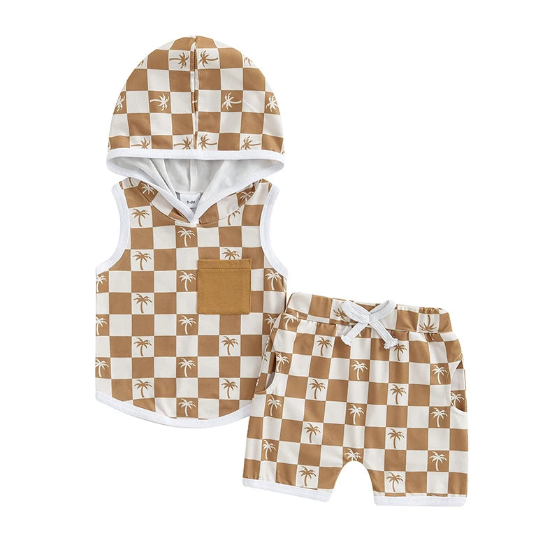 Lioraitiin Toddler Baby Boy Checkered Outfit Tree Print Sleeveless
