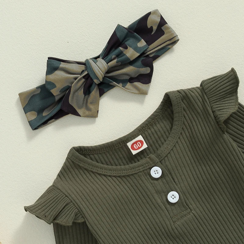 Lioraitiin Baby Girl 3 Piece Outfit, Long Sleeve Ribbed Solid Color