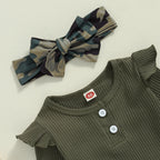 Lioraitiin Baby Girl 3 Piece Outfit, Long Sleeve Ribbed Solid Color
