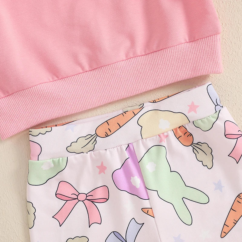 Lioraitiin Toddler Girl Easter Outfit Bunny Embroidery Long Sleeve