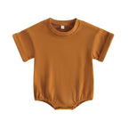 Lioraitiin 0-24M Baby Boys Girls Rompers Solid Short Sleeve O-neck