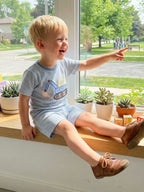Toddler Baby Boy Outfit Excavator Embroidered Striped Short Sleeve